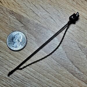 Victorian Black Hat Pin with Chain Detail